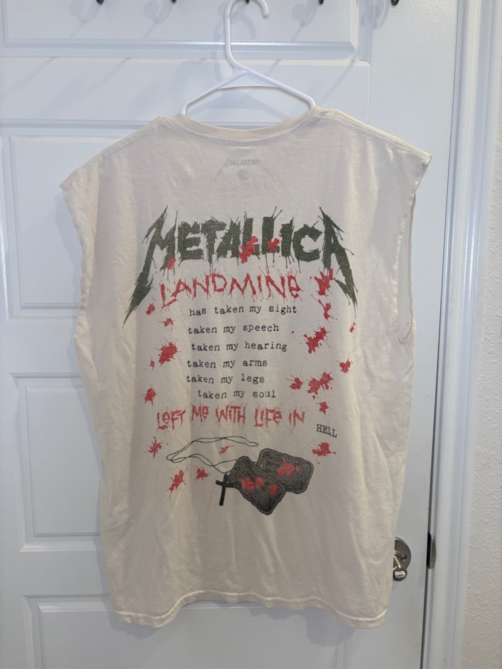 Metallica Graphic Tank Top in Off-White with Red Print - Picture 3 of 3